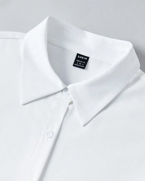 Effen overhemd met revers en ruches