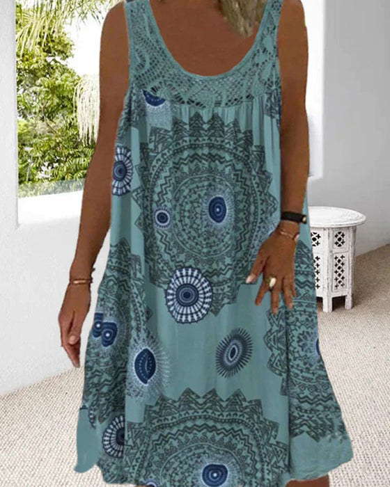 Zomerjurk voor dames met mouwloze print met o-hals