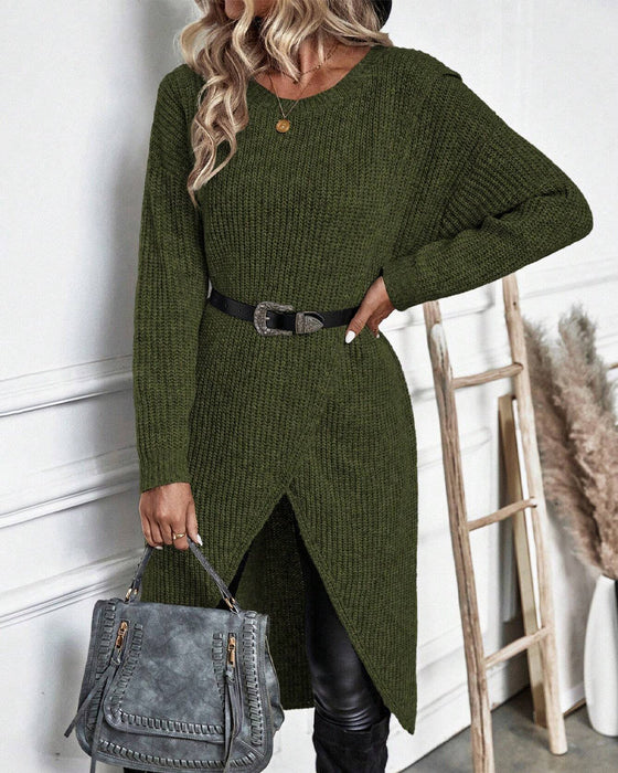 Effenkleurige sweaterjurk met onregelmatige zoom