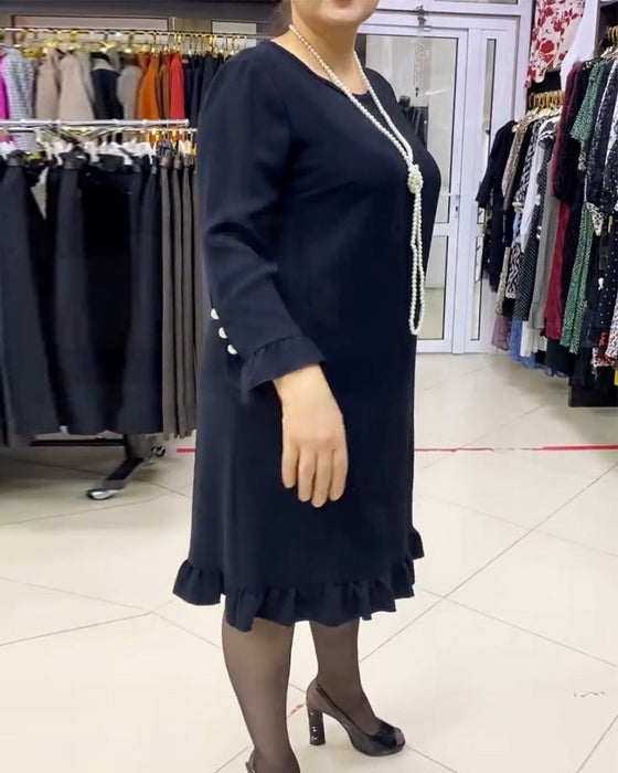 Lapwerk jurk met ruches in effen kleur