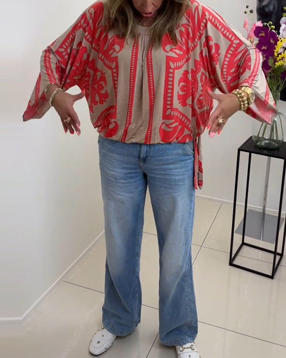 Casual top met ronde hals en lange mouwen met print