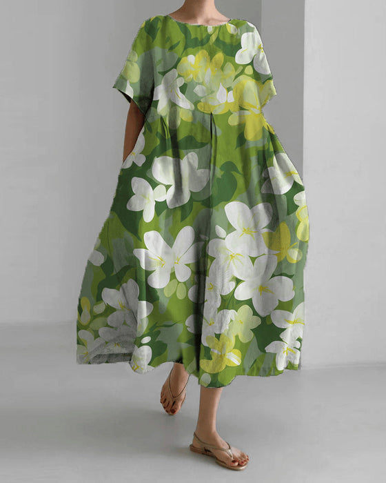 Wijde jurk met korte mouwen en print