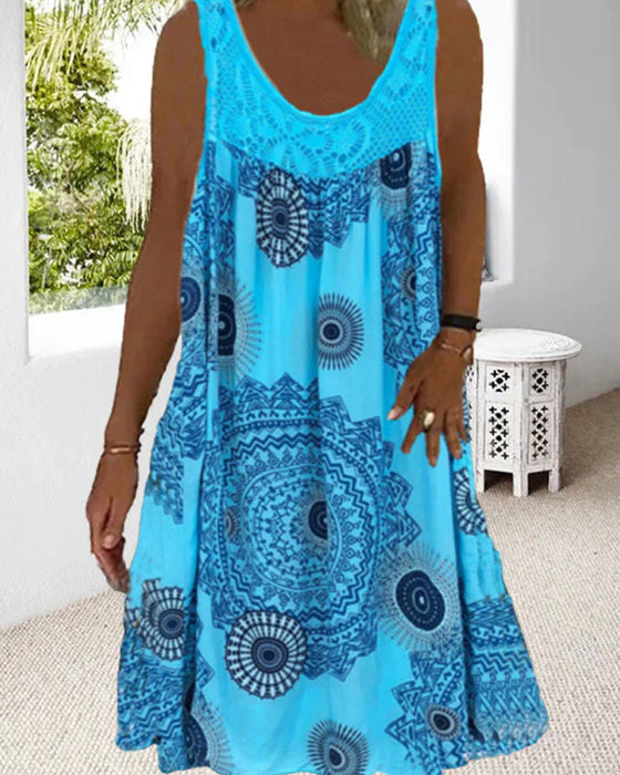 Zomerjurk voor dames met mouwloze print met o-hals