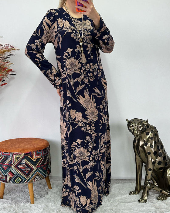 Jurk met bloemenpatroon en ronde hals