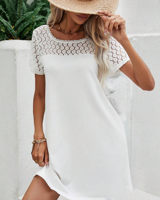 Ronde hals V-rug patchwork jurk