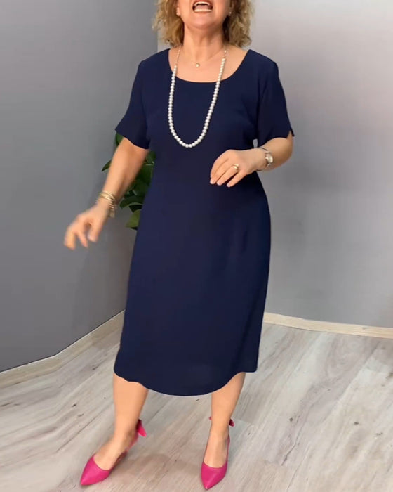 Effen kleur elegante jurk met korte mouwen