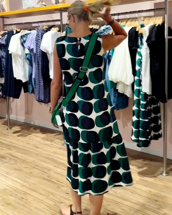 Ronde hals mouwloos bedrukte jurk