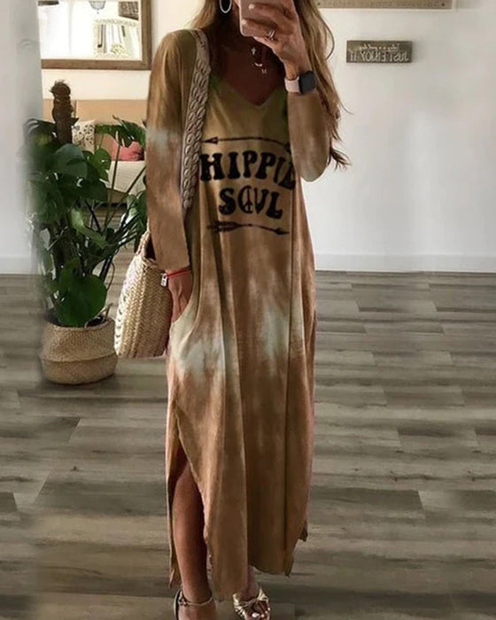 Jurk met V-hals en steekzakken