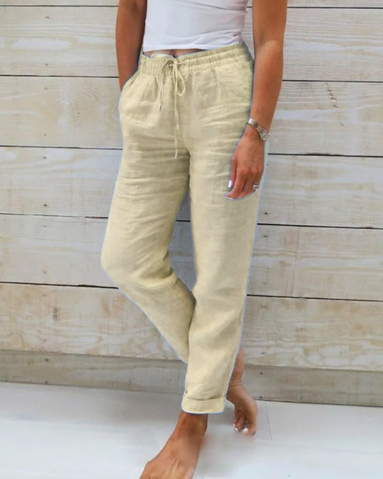 Casual effen broek met rechte pijp
