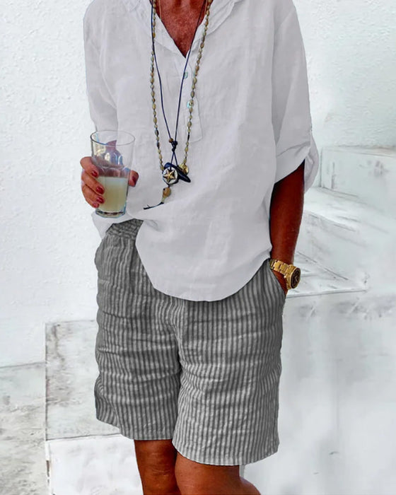 Shorts met strepen van katoen en linnen