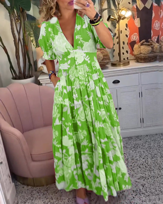 Zakjurk met bloemenprint en v-hals