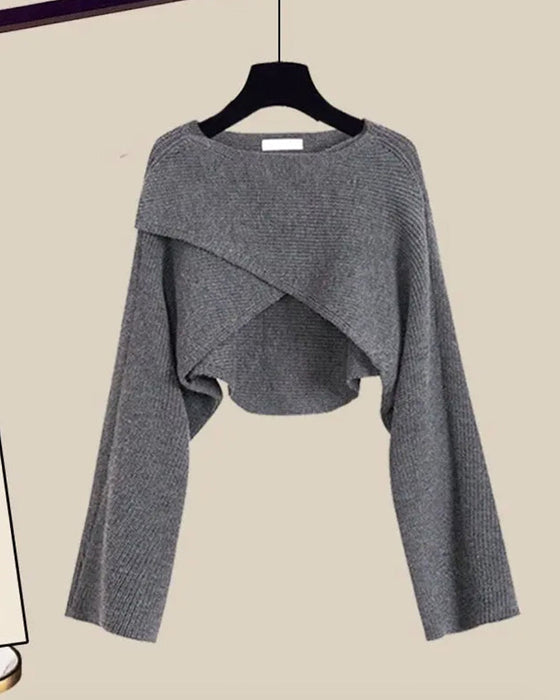 Gekruisd effen kleur driedelige set