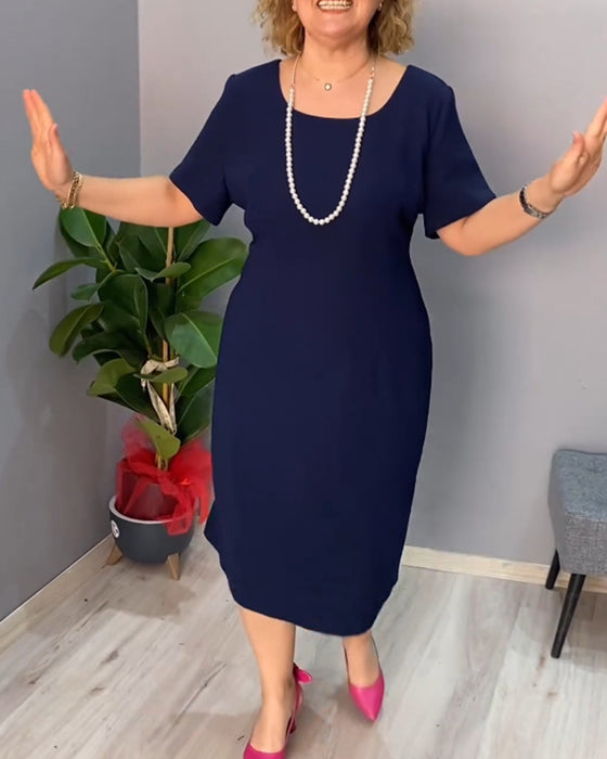 Effen kleur elegante jurk met korte mouwen