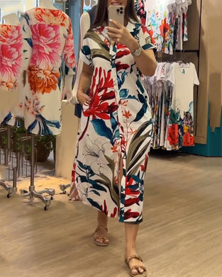 Jurk met korte mouwen en geprint patroon