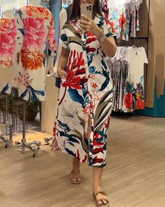 Jurk met korte mouwen en geprint patroon