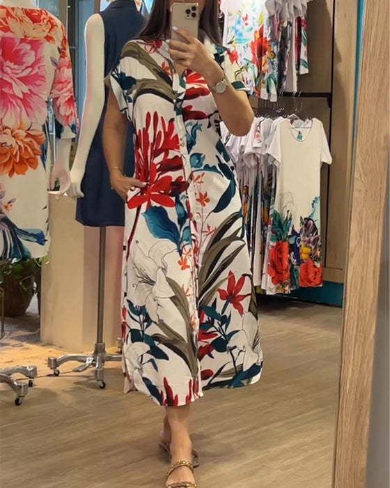 Jurk met korte mouwen en geprint patroon