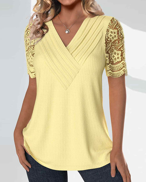 Kanten patchworktop met korte mouwen