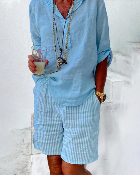 Shorts met strepen van katoen en linnen