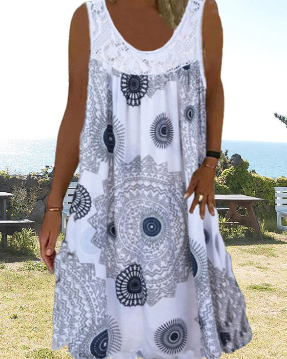 Zomerjurk voor dames met mouwloze print met o-hals