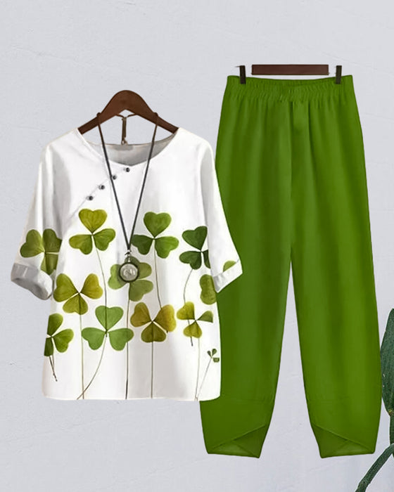 Casual tweedelige set met klavertjesprint