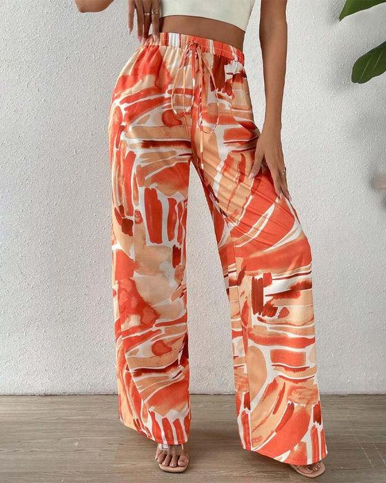 Casual broek met print en breed been