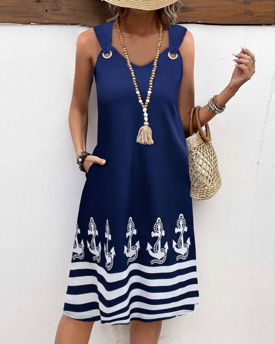 Casual patchwork gestreepte jurk met jarretels