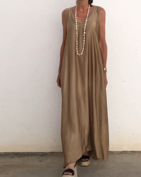 Mouwloze Ronde Hals Lange Jurk