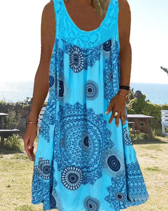 Zomerjurk voor dames met mouwloze print met o-hals
