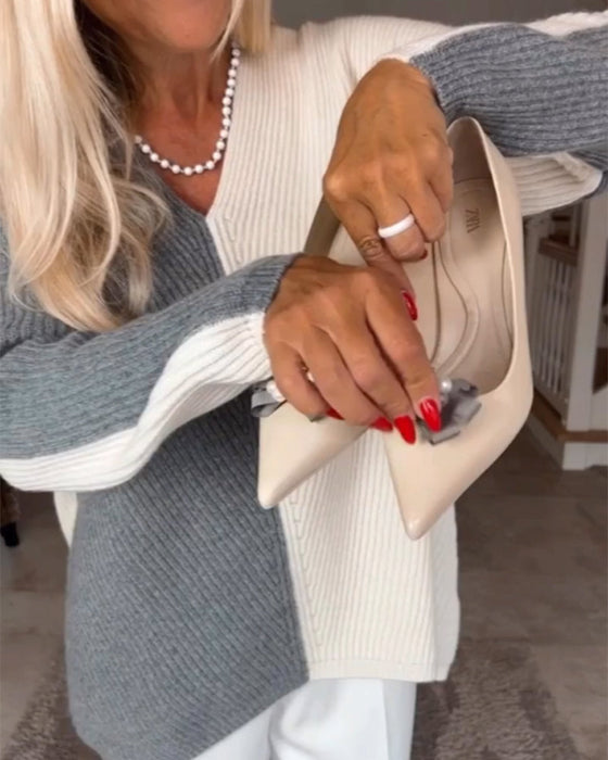 V-hals trui met kleurblok