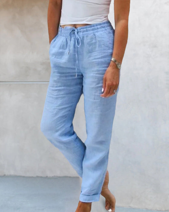 Casual effen broek met rechte pijp