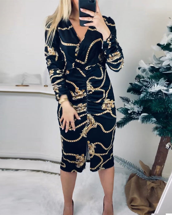 Jurk met split en ingesnoerde taille