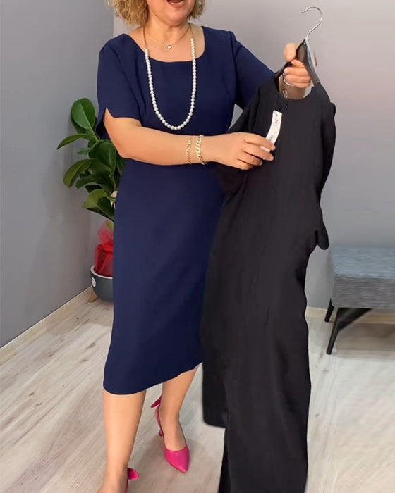 Effen kleur elegante jurk met korte mouwen