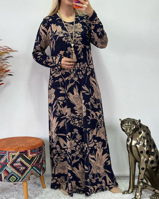 Jurk met bloemenpatroon en ronde hals