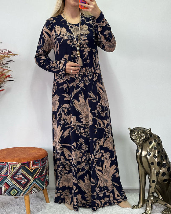 Jurk met bloemenpatroon en ronde hals