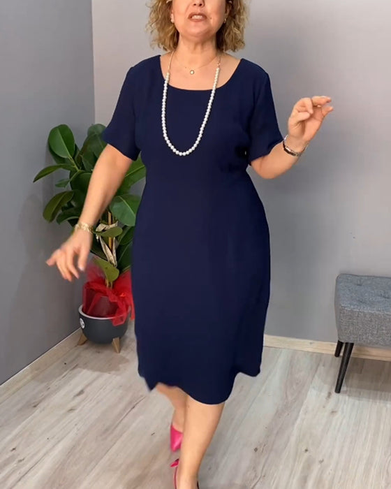 Effen kleur elegante jurk met korte mouwen