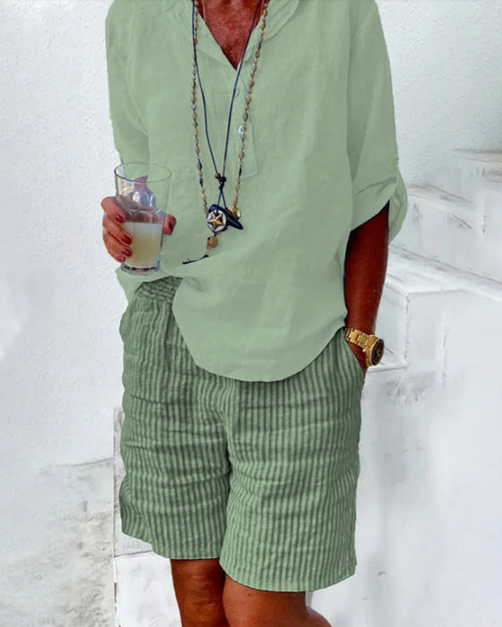 Shorts met strepen van katoen en linnen