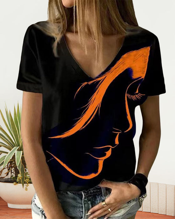 T-shirt met V-hals en figuurprint