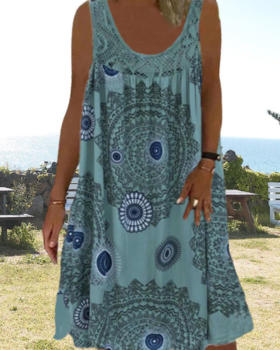 Zomerjurk voor dames met mouwloze print met o-hals