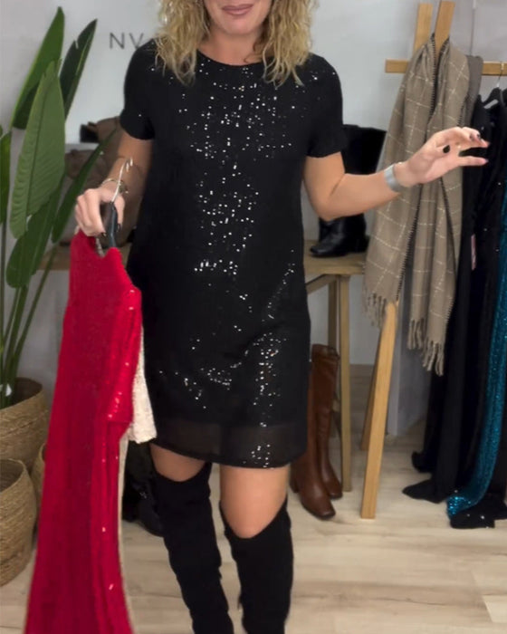 Elegante jurk met ronde hals en pailletten