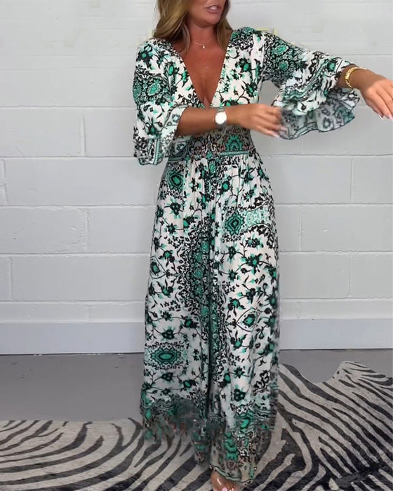 Jumpsuit met print en diepe V-hals