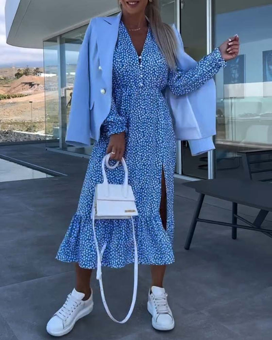 Jurk met bloemenpatchwork en V-hals