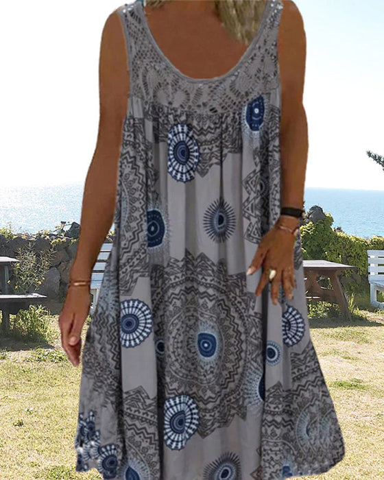 Zomerjurk voor dames met mouwloze print met o-hals