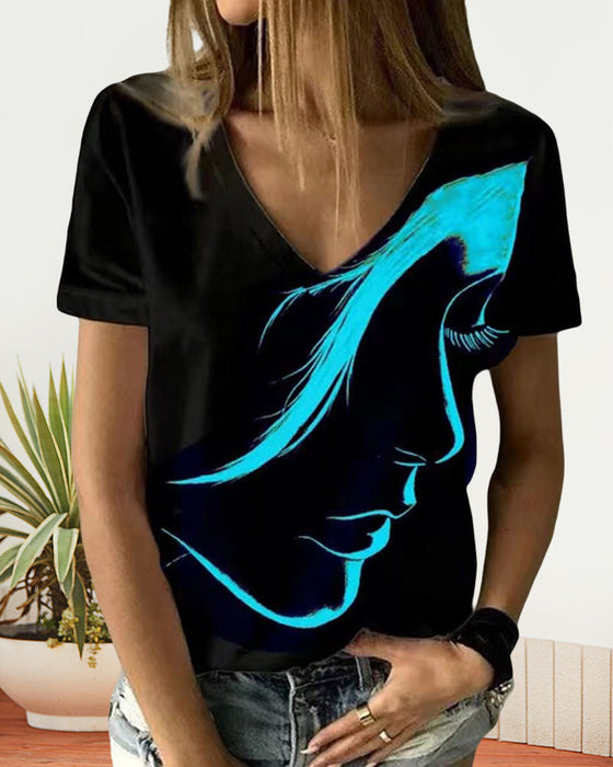 T-shirt met V-hals en figuurprint