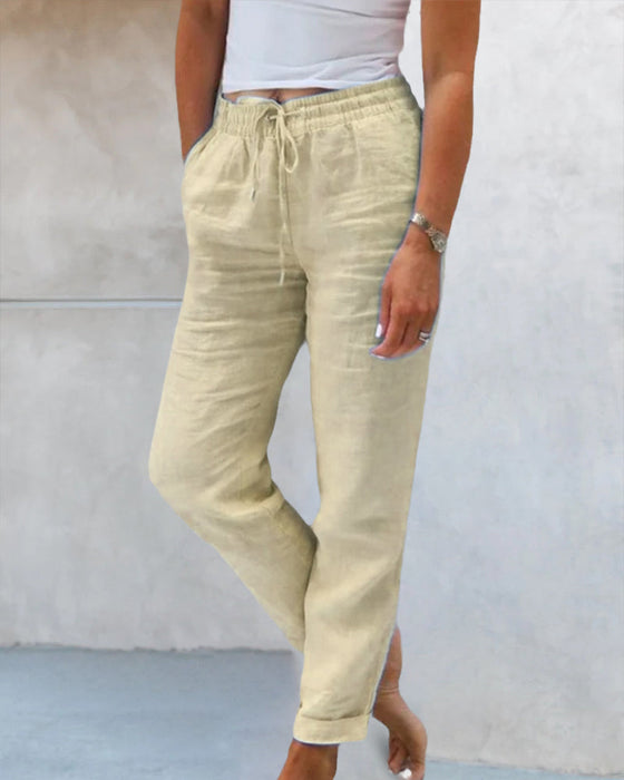 Casual effen broek met rechte pijp
