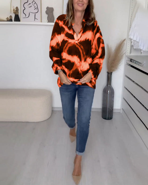 Nonchalante top met V-hals print
