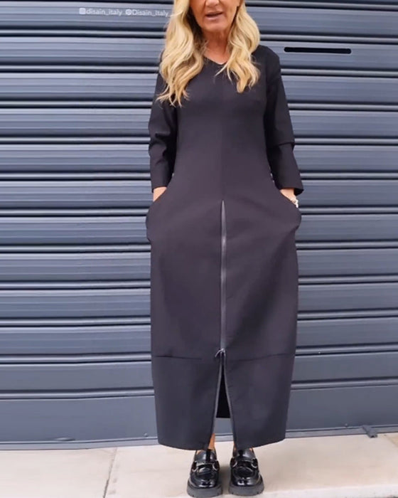 Effenkleurige jurk met ritssluiting aan de zoom