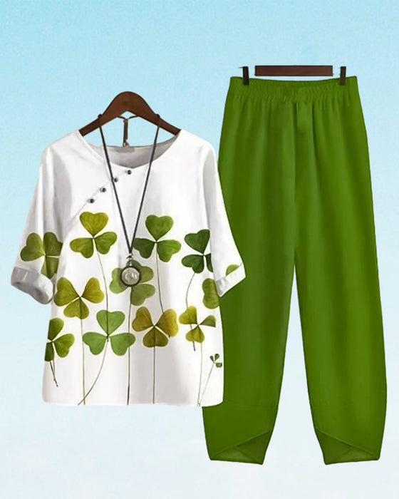 Casual tweedelige set met klavertjesprint