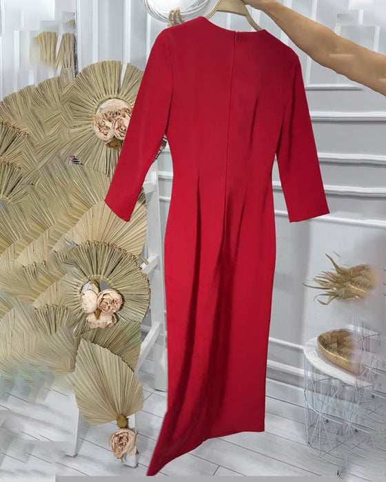 Romantische effen lange jurk met ronde hals