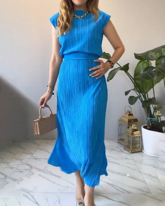 Mouwloze Textuur Lange Jurk