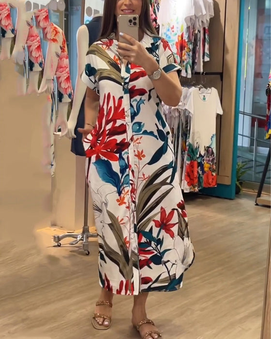 Jurk met korte mouwen en geprint patroon